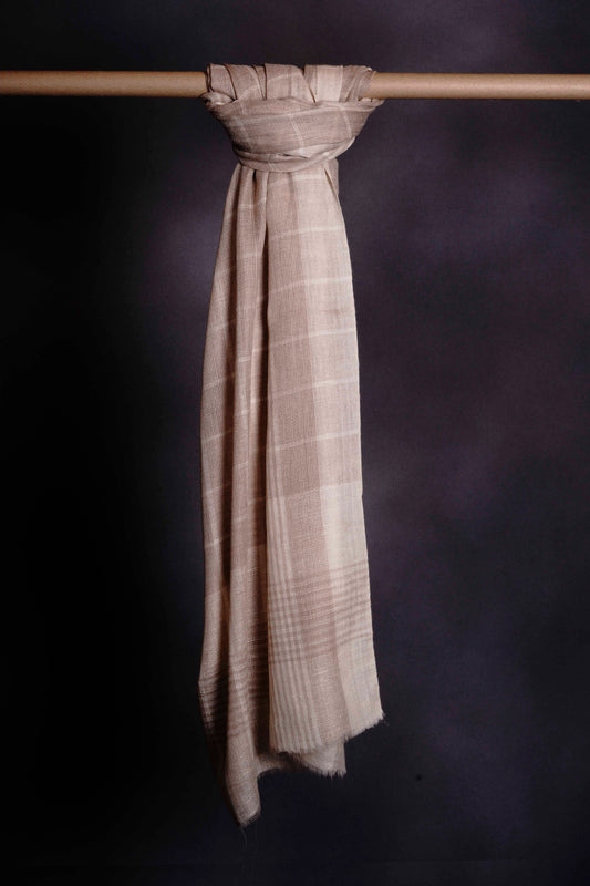 Ivory & Natural Check Handwoven Cashmere Pashmina Shawl