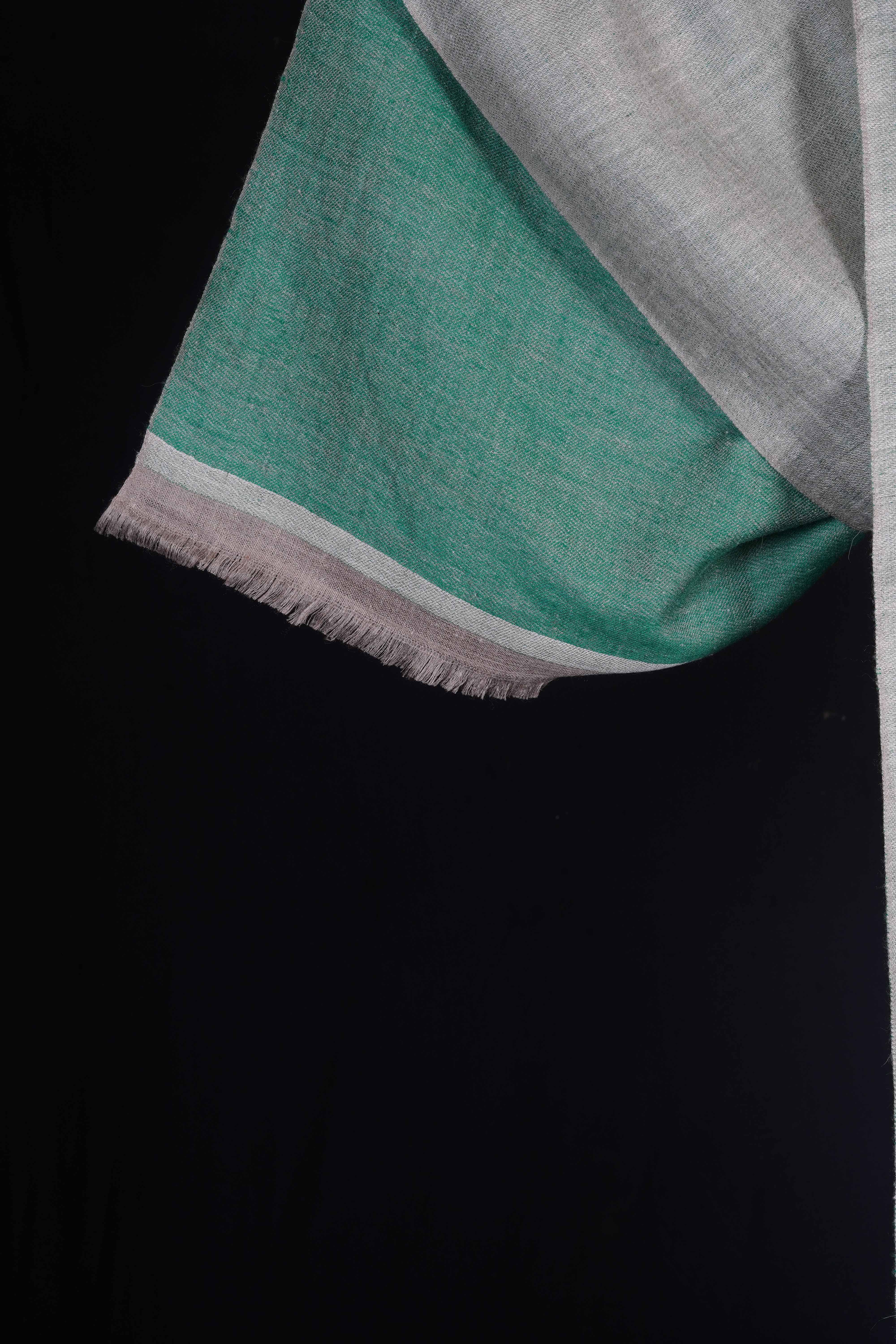 Reversible Green and Silver Handwoven Cashmere Pashmina Shawl