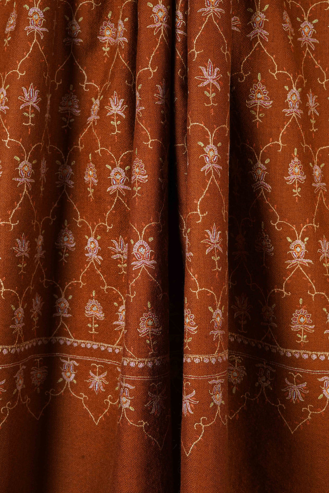 Brown Jali Embroidery Pashmina Cashmere Shawl
