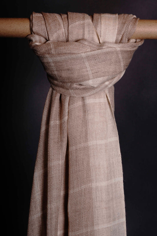 Ivory & Natural Check Handwoven Cashmere Pashmina Shawl