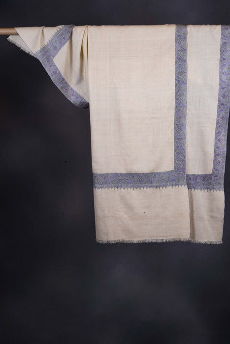 Ivory Base Big Border Embroidery Cashmere Pashmina Shawl
