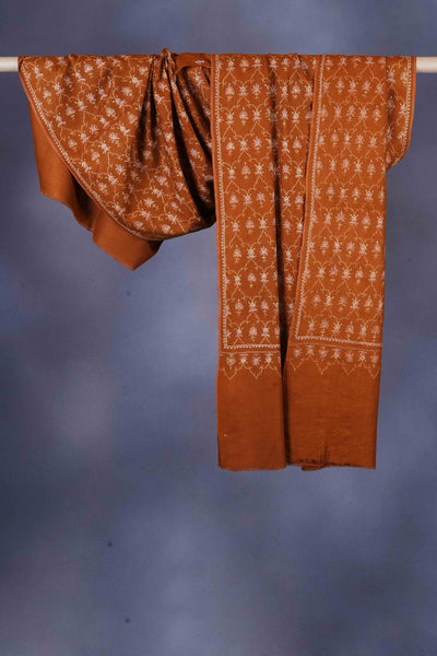 Brown Jali Embroidery Pashmina Cashmere Shawl
