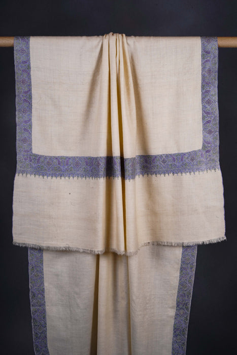 Ivory Base Big Border Embroidery Cashmere Pashmina Shawl
