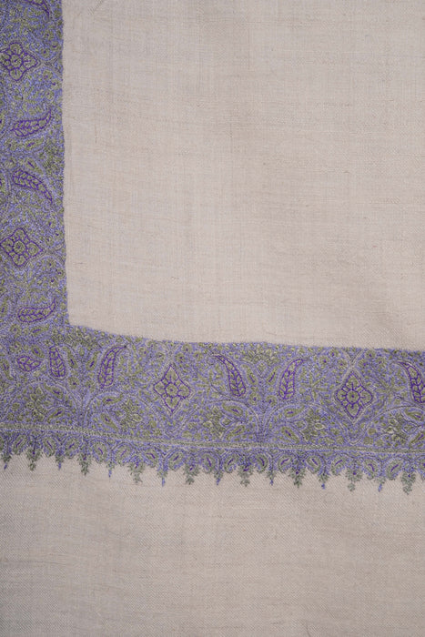 Ivory Base Big Border Embroidery Cashmere Pashmina Shawl