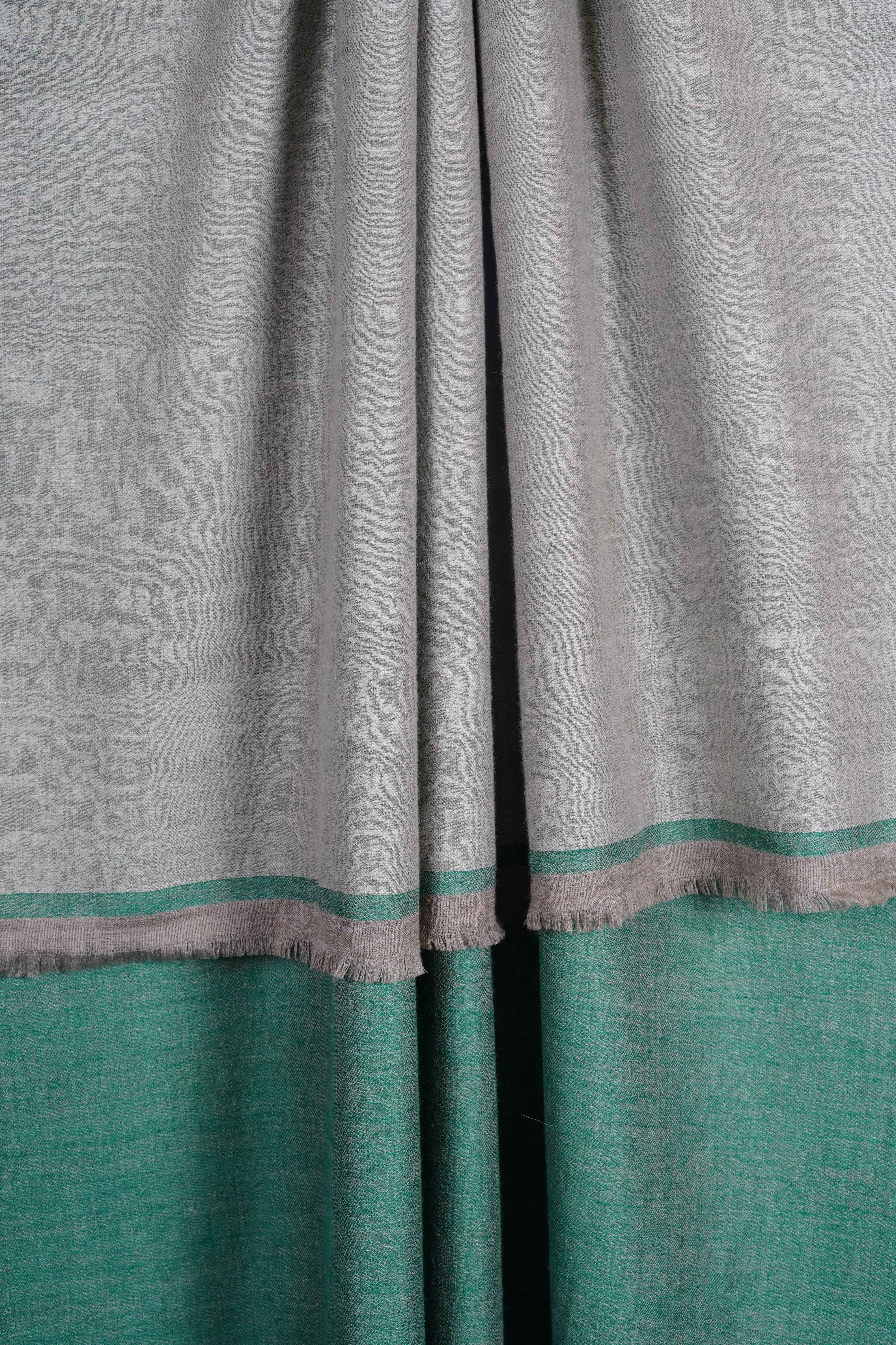 Reversible Green and Silver Handwoven Cashmere Pashmina Shawl