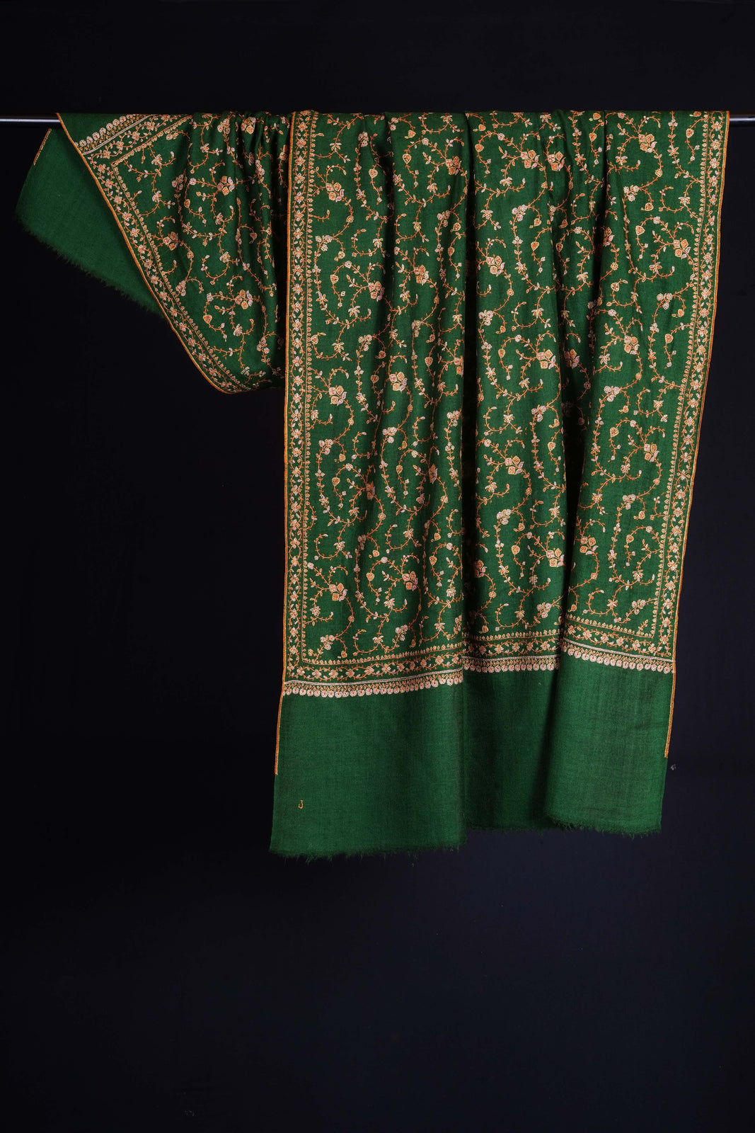 Green Jali Embroidery Cashmere Pashmina Shawl