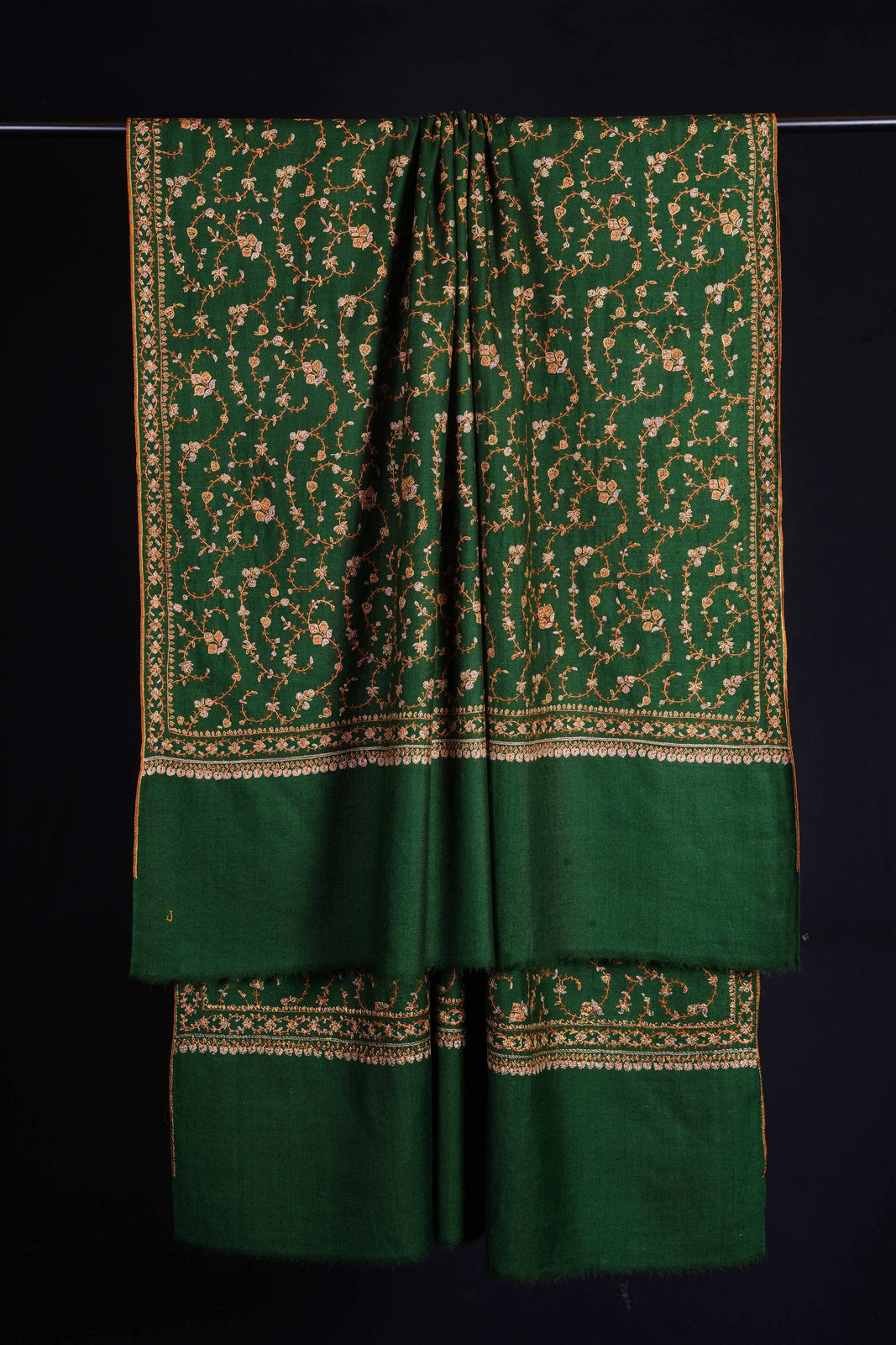 Green Jali Embroidery Cashmere Pashmina Shawl