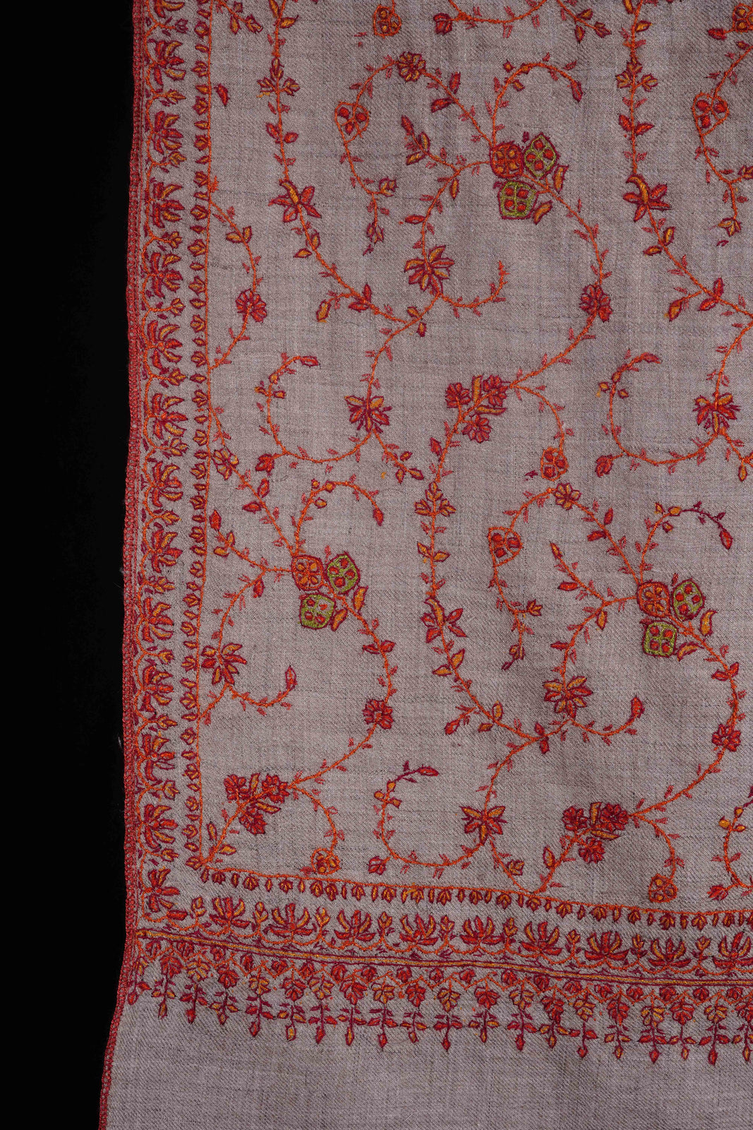 Un Dyed Natural Base Jali Orange Embroidery Cashmere Pashmina Shawl
