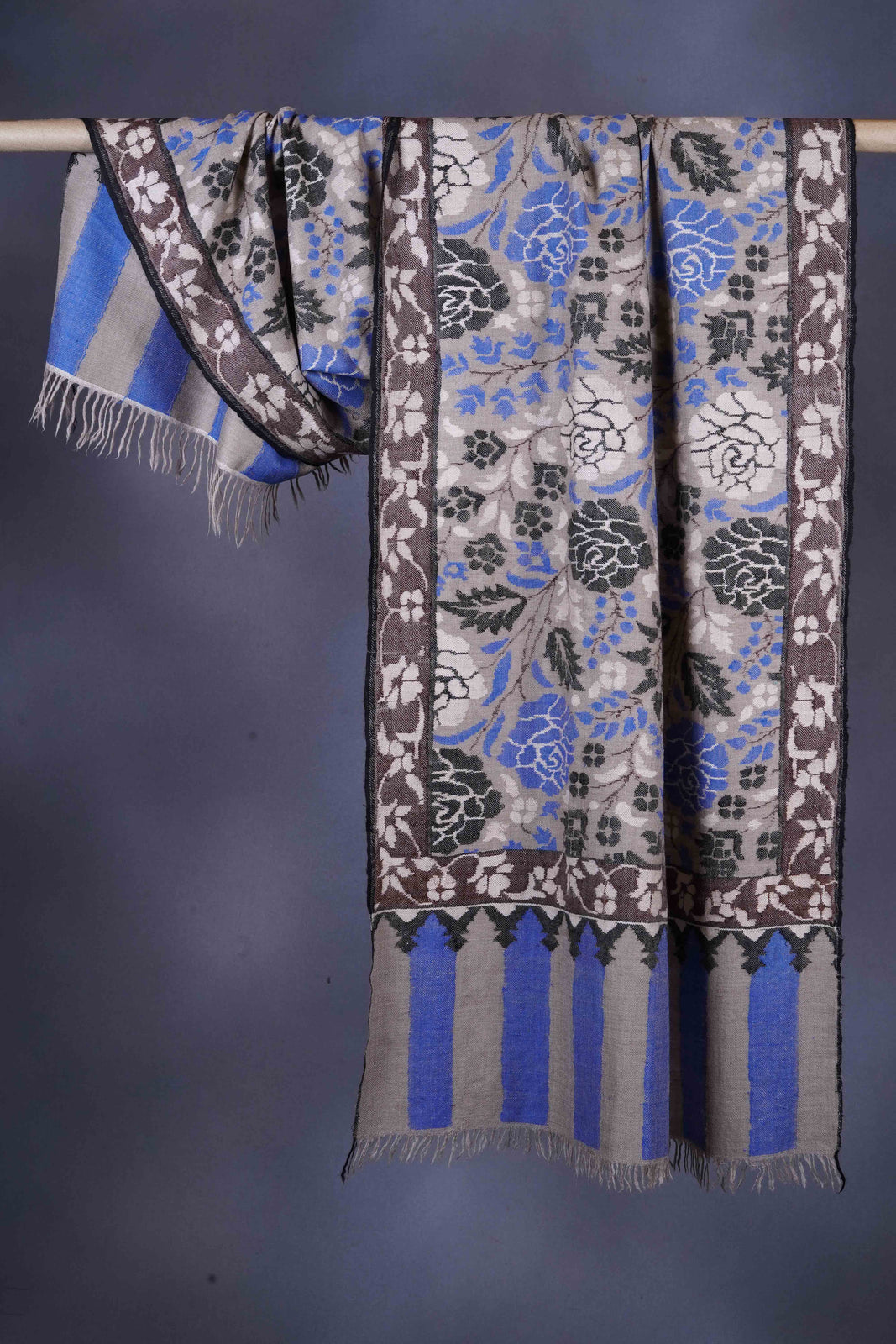 Natural Base Rose Kani Pashmina Scarf