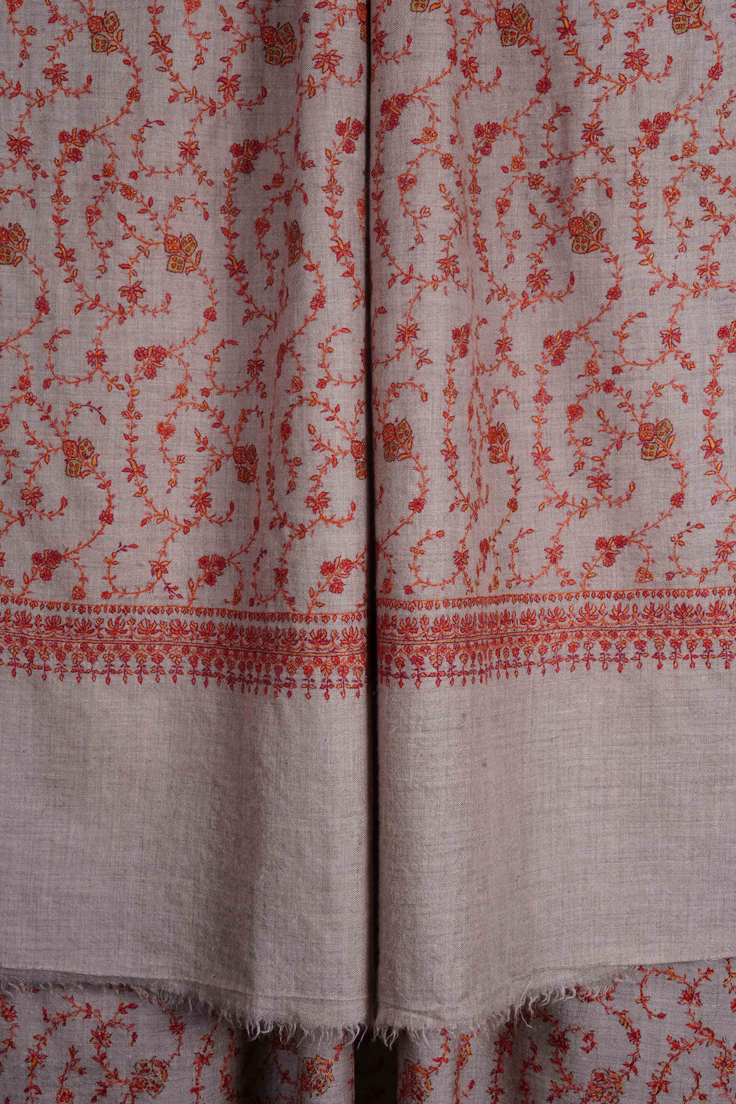 Un Dyed Natural Base Jali Orange Embroidery Cashmere Pashmina Shawl