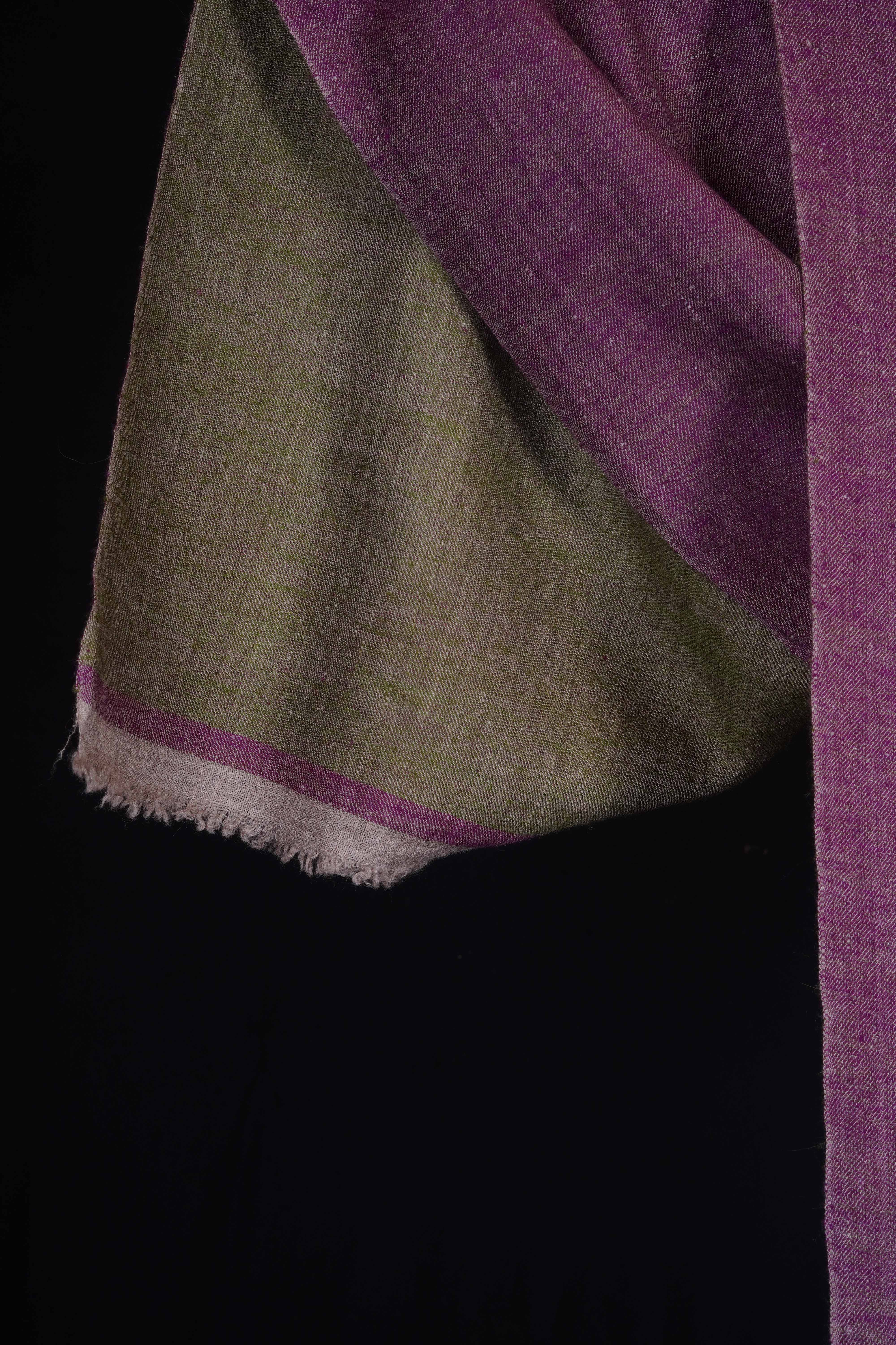 Reversible Olive Green and Mulberry Pink Handwoven Cashmere Pashmina Shawl