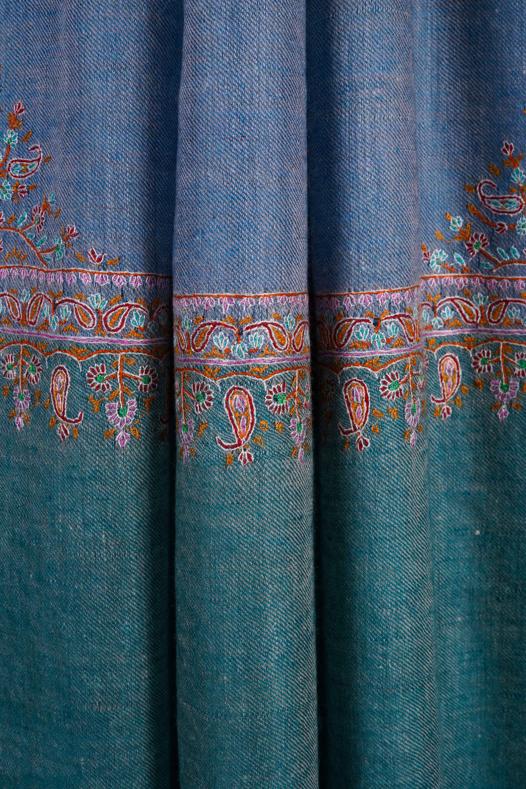 Blue Base Cone Motif Embroidery Cashmere Pashmina Shawl