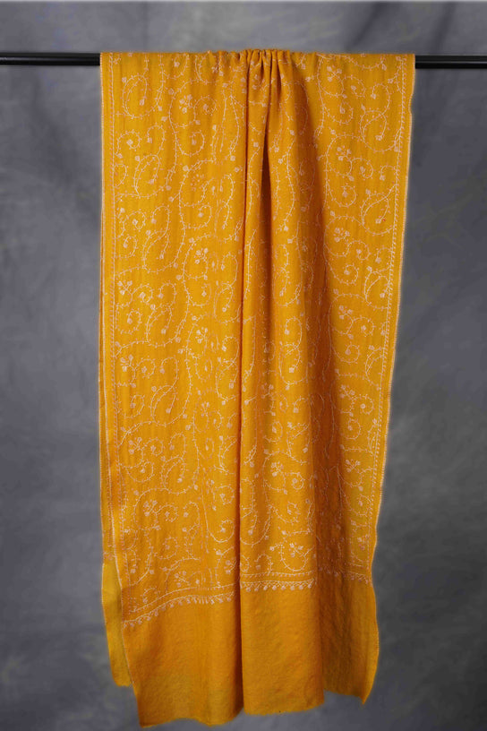 Mustard Jali Sozni Embroidery Stole