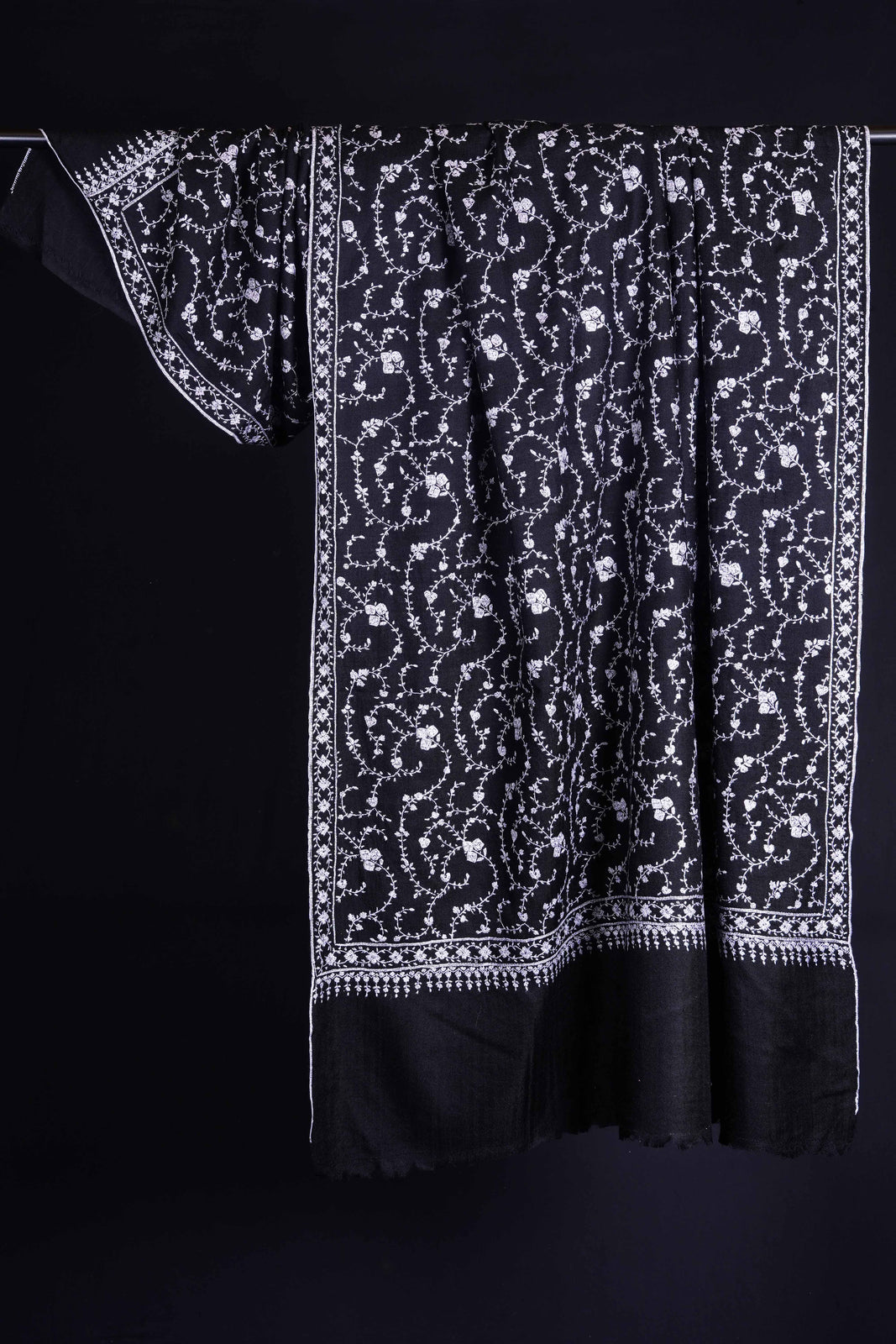 Black Base Jali Embroidery Cashmere Pashmina Shawl