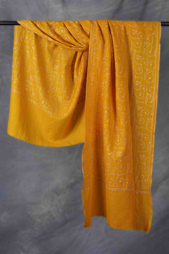 Mustard Jali Sozni Embroidery Stole