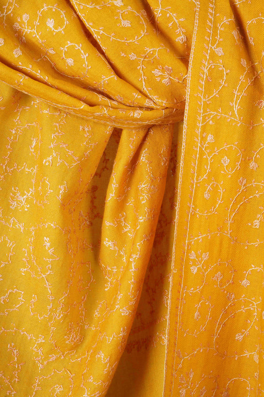 Mustard Jali Sozni Embroidery Stole