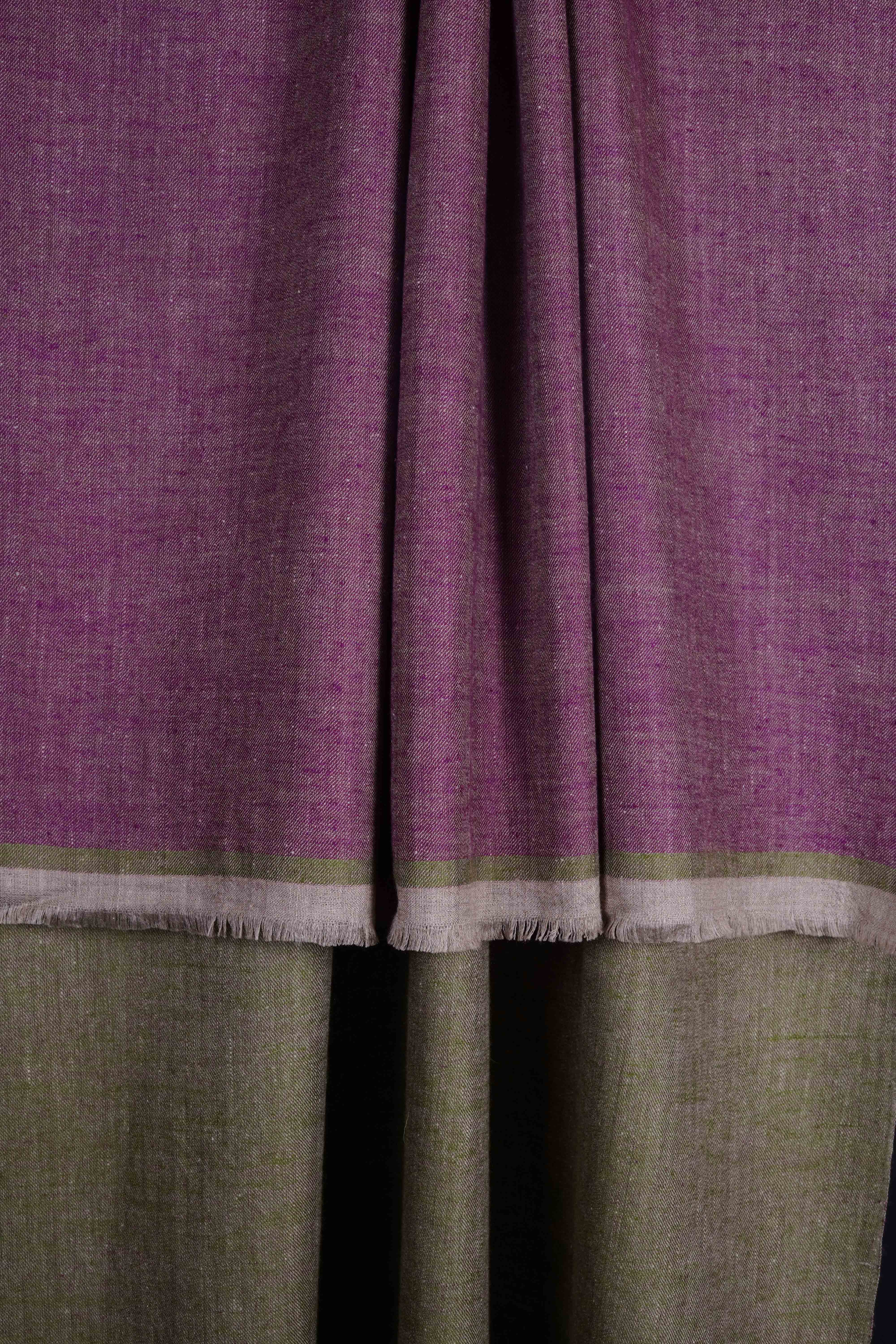 Reversible Olive Green and Mulberry Pink Handwoven Cashmere Pashmina Shawl