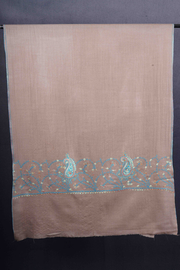 Natural Base Big Border Sozni Embroidery Merino Wool Scarf