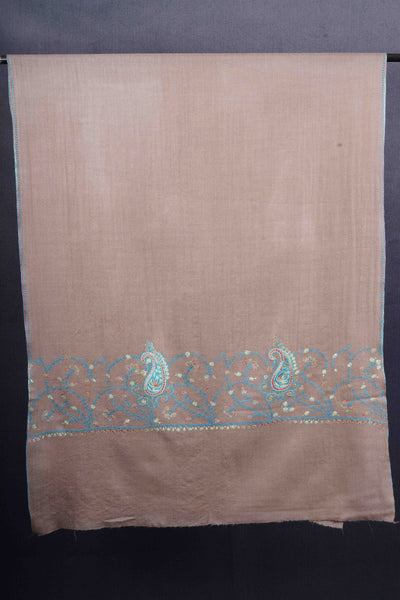 Natural Base Big Border Sozni Embroidery Merino Wool Scarf