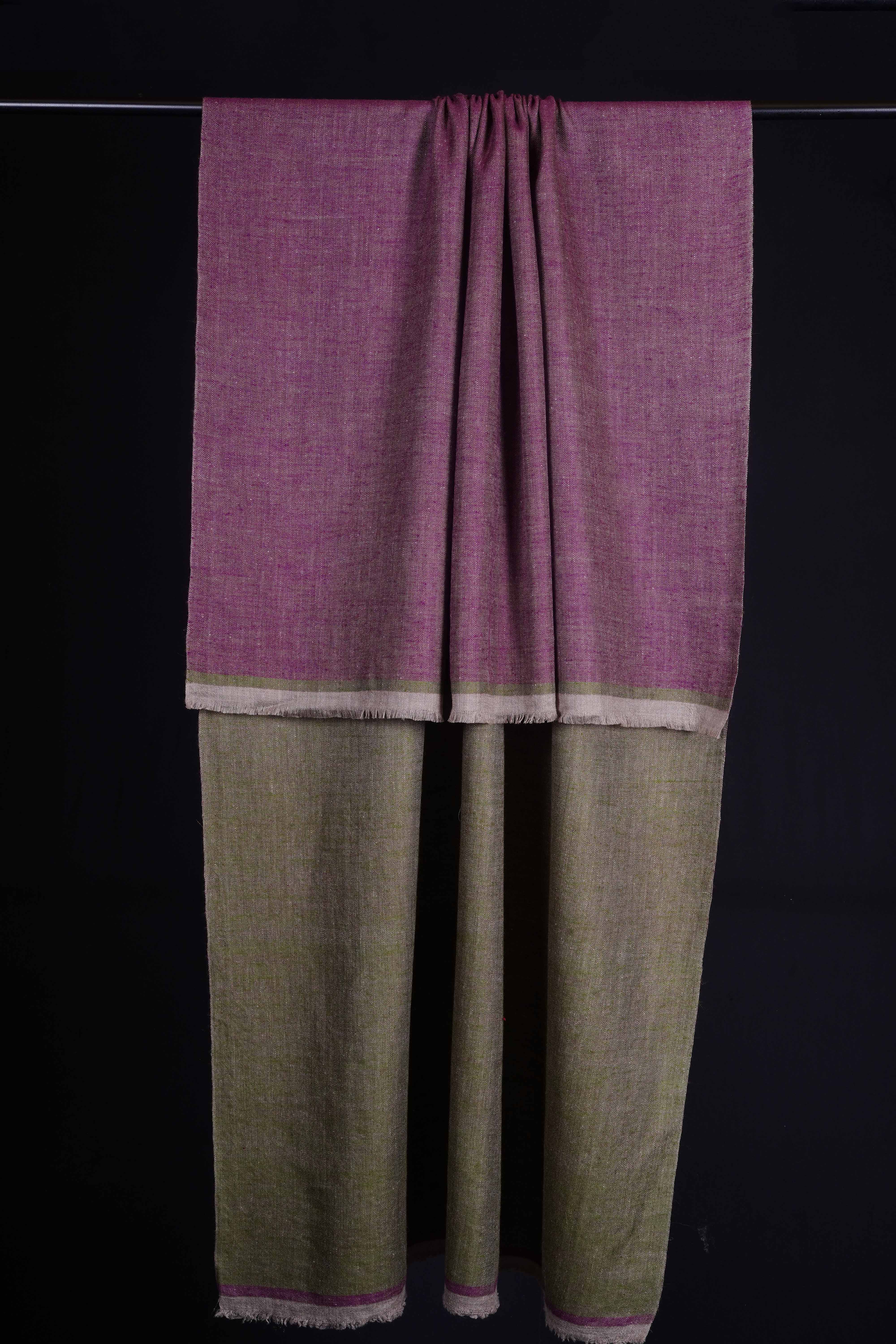Reversible Olive Green and Mulberry Pink Handwoven Cashmere Pashmina Shawl