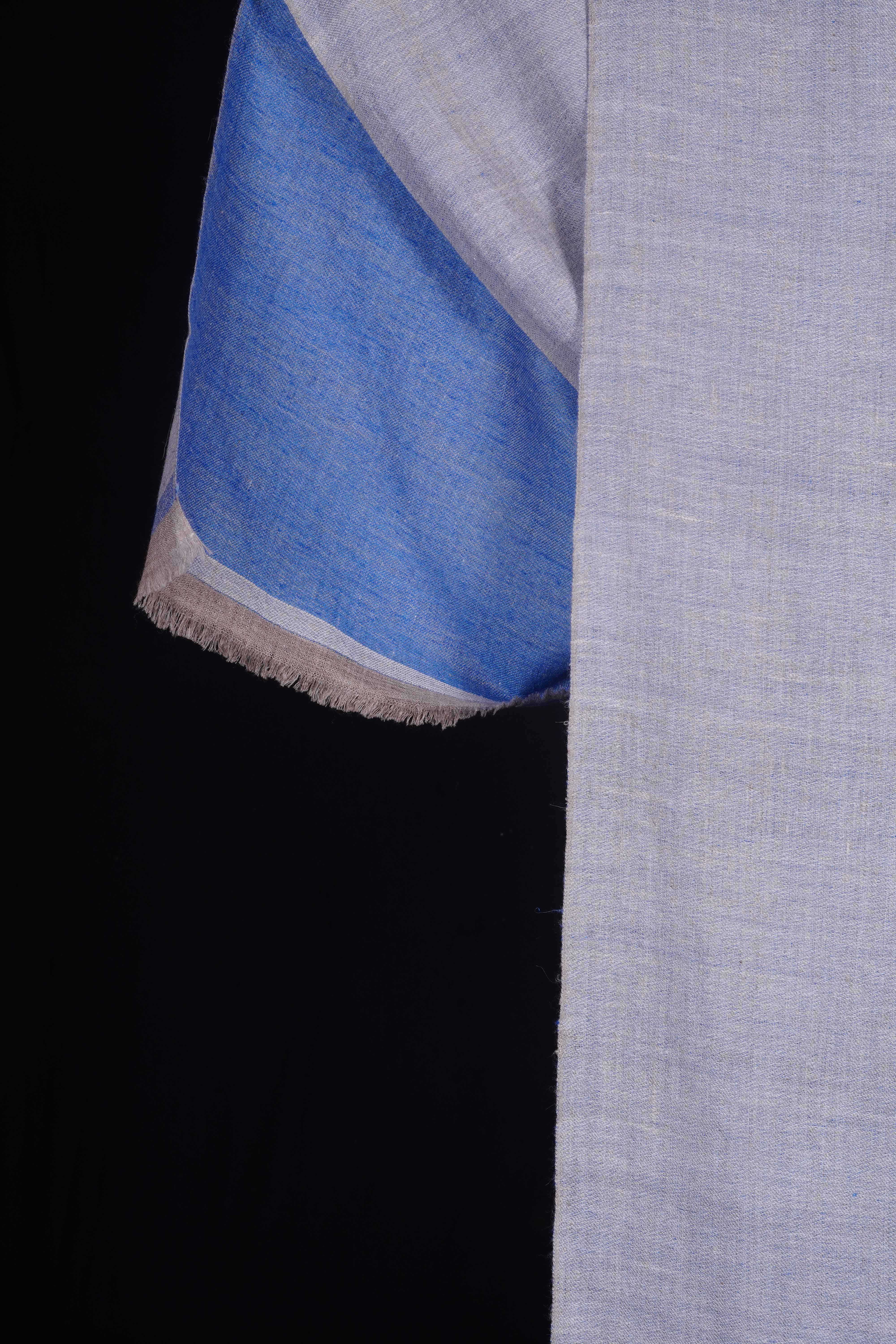 Reversible Royal Blue and Silver Handwoven Cashmere Pashmina Shawl