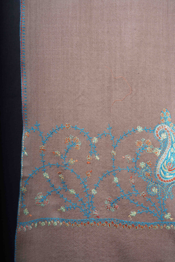 Natural Base Big Border Sozni Embroidery Merino Wool Scarf