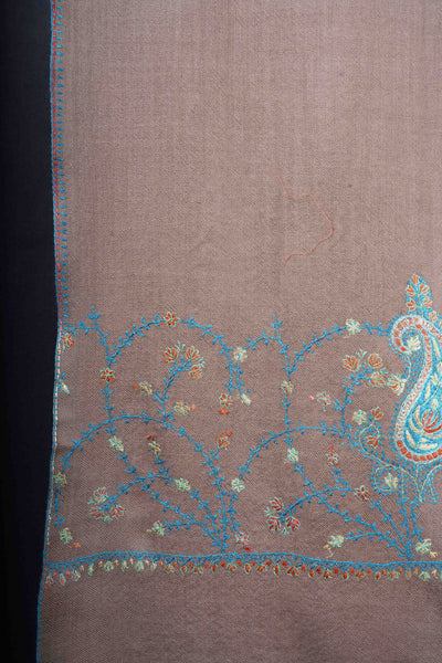 Natural Base Big Border Sozni Embroidery Merino Wool Scarf