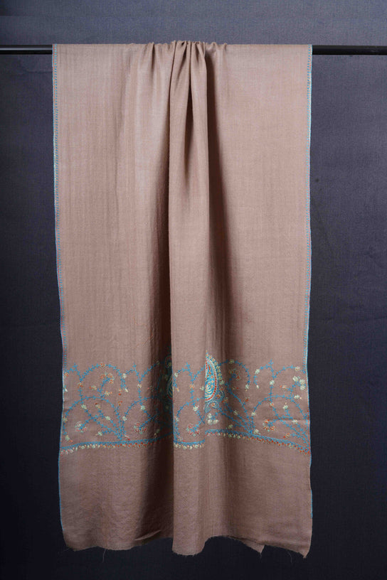 Natural Base Big Border Sozni Embroidery Merino Wool Scarf