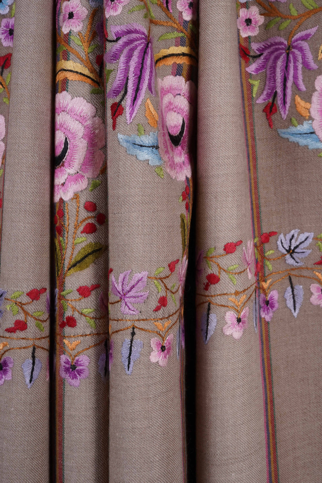 Striped Base Embroidery Cashmere Pashmina Shawl