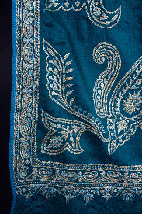 Teal Tilla Embroidery Pashmina Shawl
