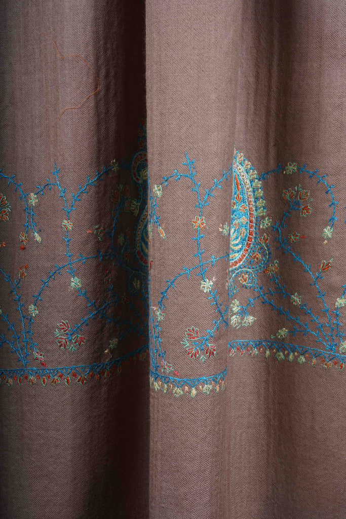 Natural Base Big Border Sozni Embroidery Merino Wool Scarf