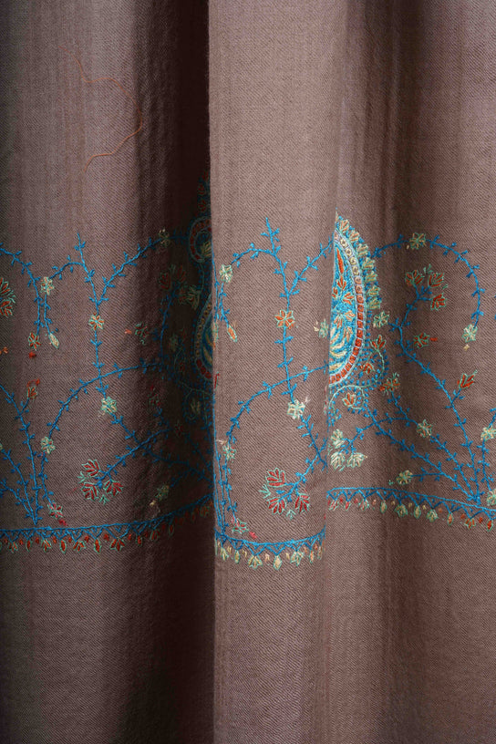 Natural Base Big Border Sozni Embroidery Merino Wool Scarf