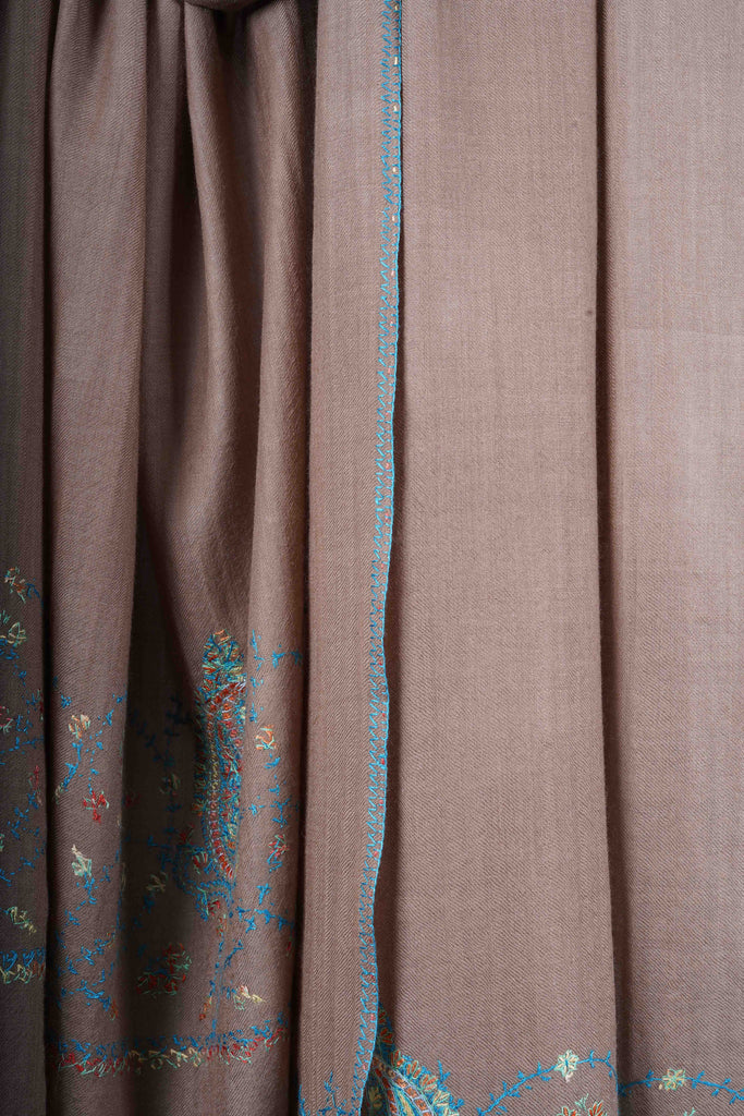 Natural Base Big Border Sozni Embroidery Merino Wool Scarf