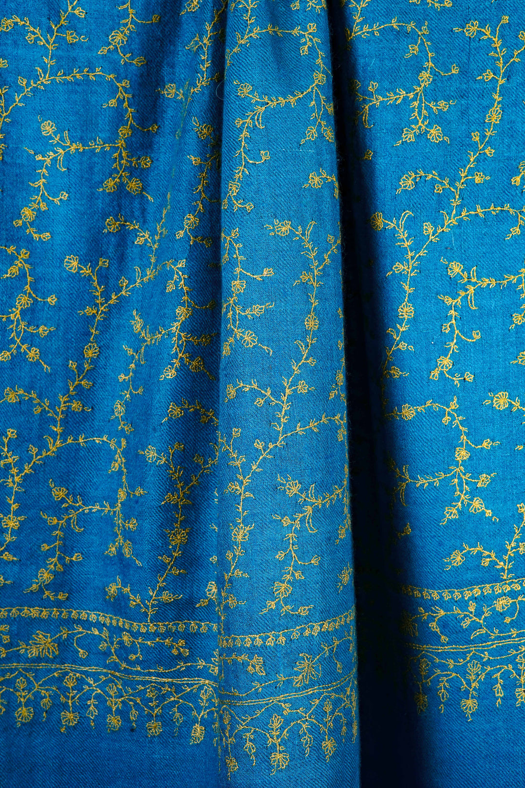 Turquoise Jali Embroidery Cashmere Pashmina Scarf