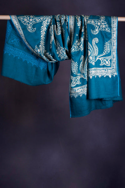 Teal Tilla Embroidery Pashmina Shawl