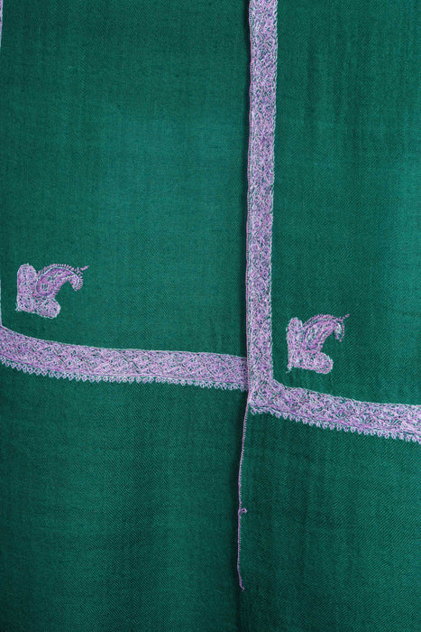 Green Border Embroidery Cashmere Pashmina Scarf