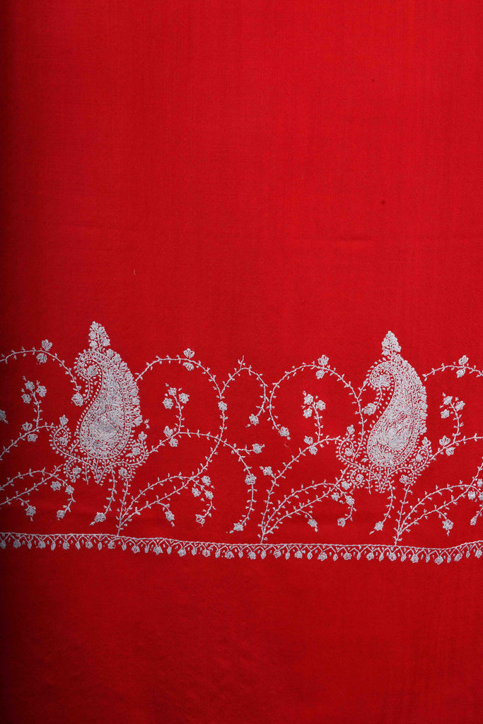 Red Base Big Border Sozni Embroidery Merino Wool Scarf