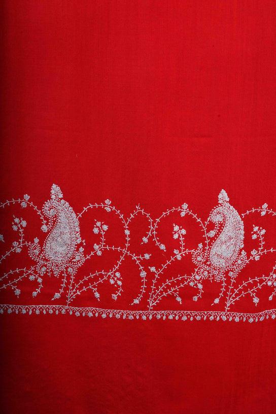 Red Base Big Border Sozni Embroidery Merino Wool Scarf