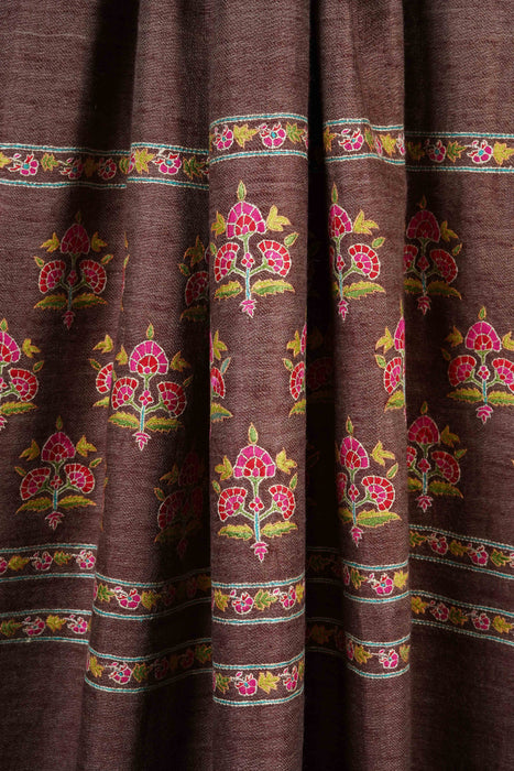 Brown Reversible Big Border Embroidery Cashmere Pashmina Shawl