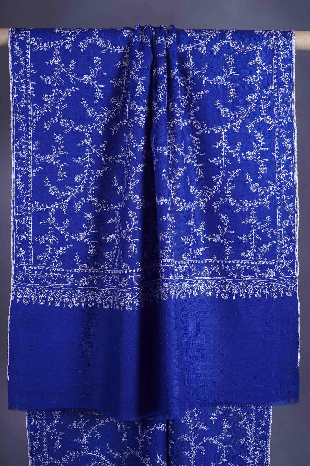 Blue Jali Embroidery Cashmere Pashmina Scarf