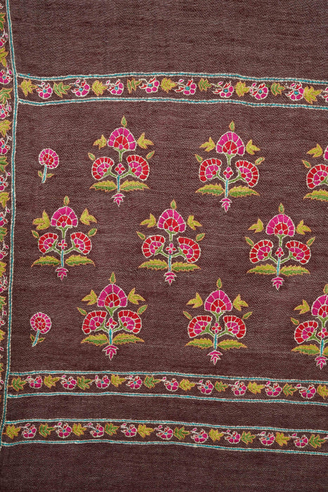 Brown Reversible Big Border Embroidery Cashmere Pashmina Shawl