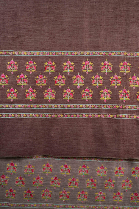 Brown Reversible Big Border Embroidery Cashmere Pashmina Shawl