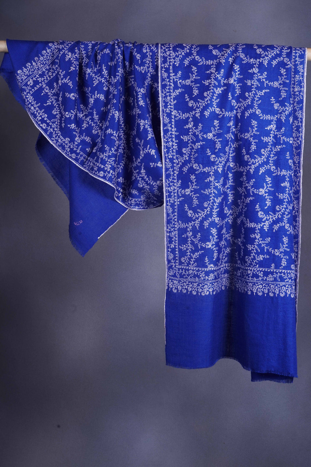 Blue Jali Embroidery Cashmere Pashmina Scarf