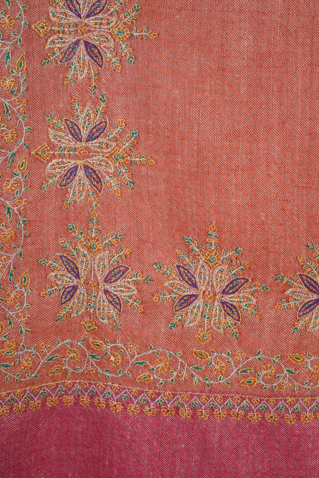 Pink and Brick Red Border Embroidery Cashmere Pashmina Shawl