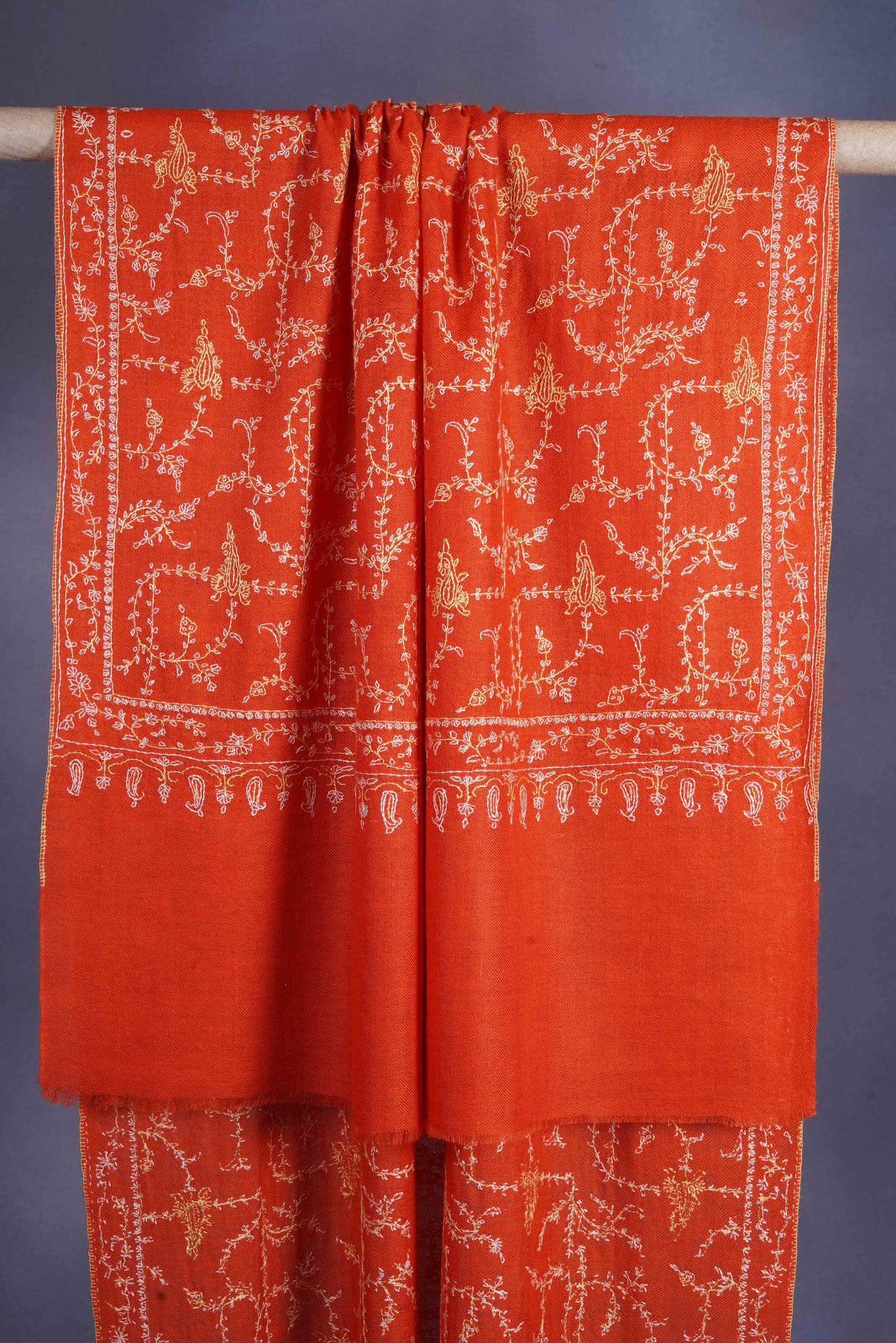 Tangerine Jali Embroidery Cashmere Pashmina Scarf