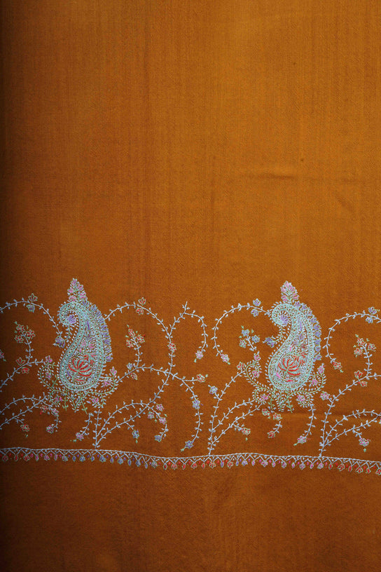 Mustard Big Border Sozni Embroidery Merino Wool Scarf