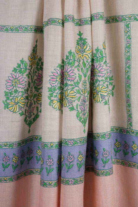 Light Pink Base Big Border Embroidery Cashmere Pashmina Shawl