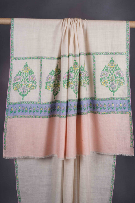 Light Pink Base Big Border Embroidery Cashmere Pashmina Shawl