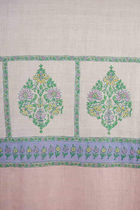 Light Pink Base Big Border Embroidery Cashmere Pashmina Shawl