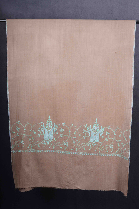 Natural Base Big Border Sozni Embroidery Merino Wool Scarf